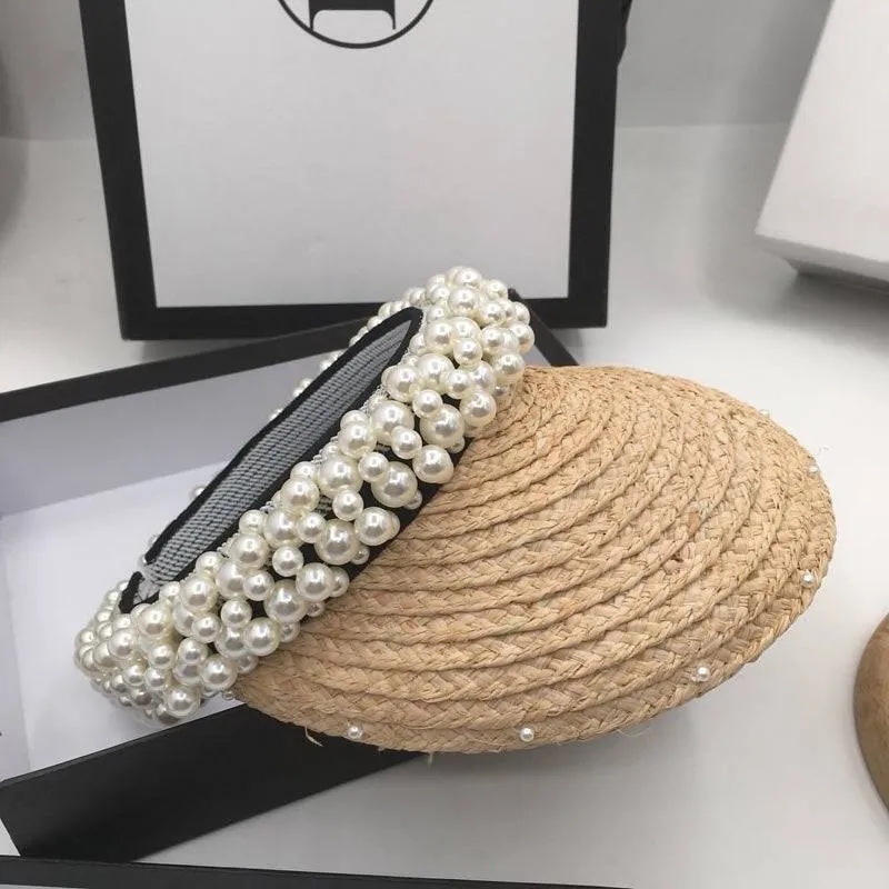 Straw Visor With Pearls