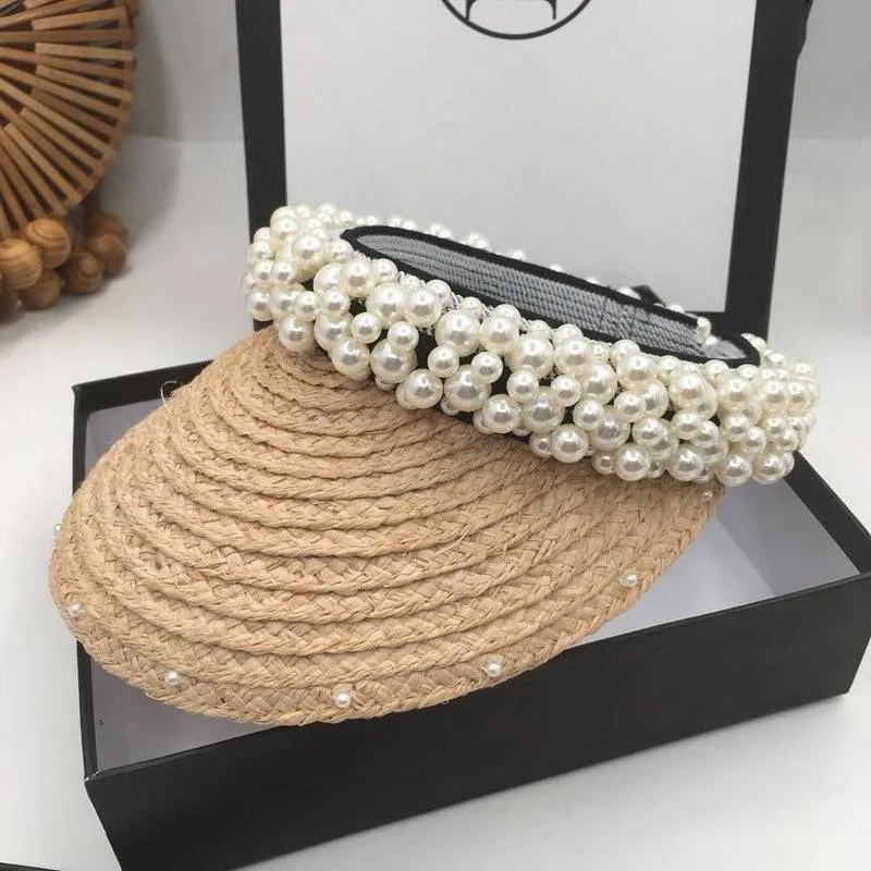 Straw Visor With Pearls