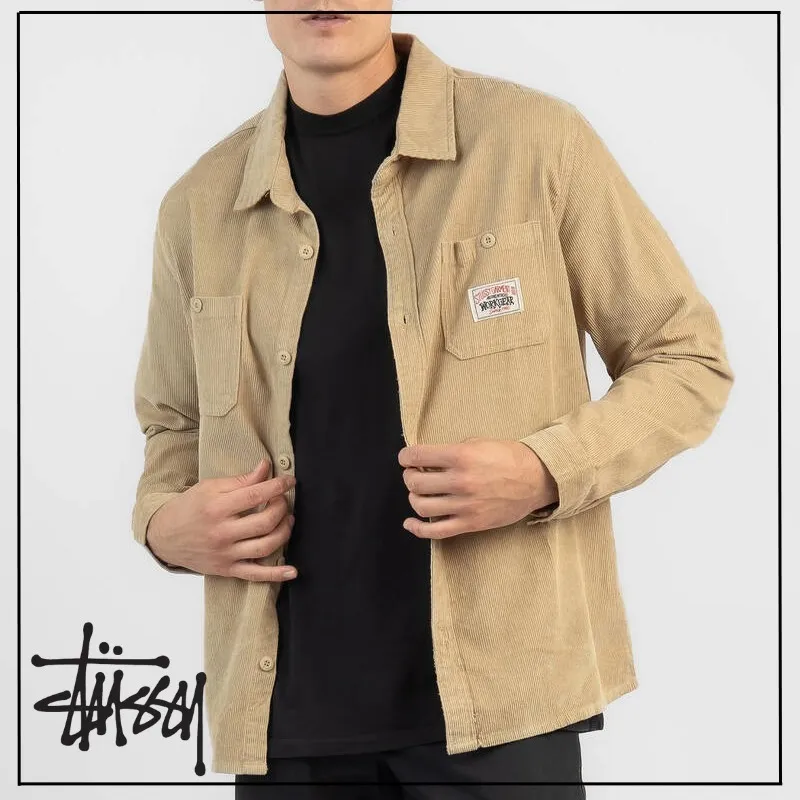 STUSSY  |Corduroy Street Style Long Sleeves Plain Cotton Logo