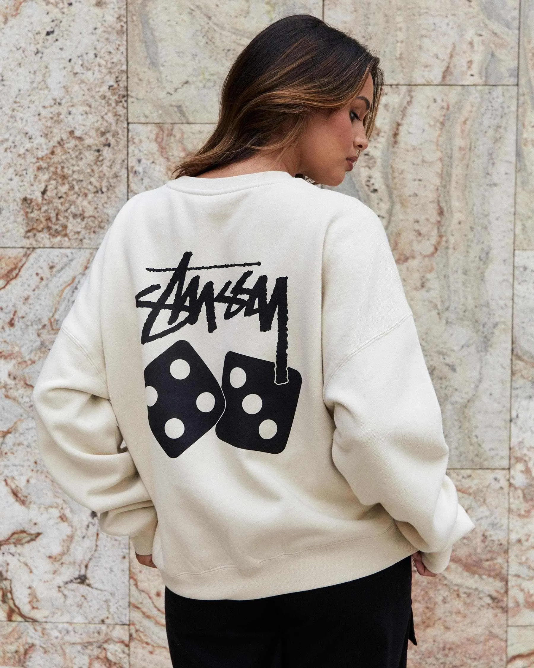 STUSSY  |Crew Neck Flower Patterns Street Style Long Sleeves Cotton