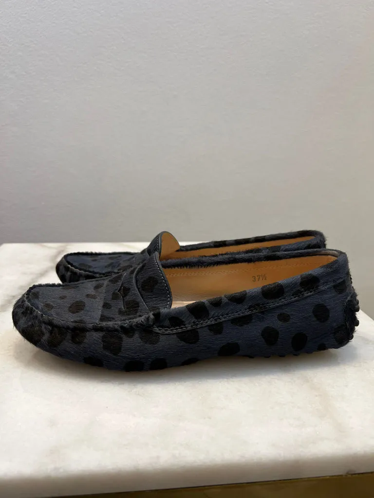 Tods Horsehair Navy and Black Spotted Loafers - size 37.5