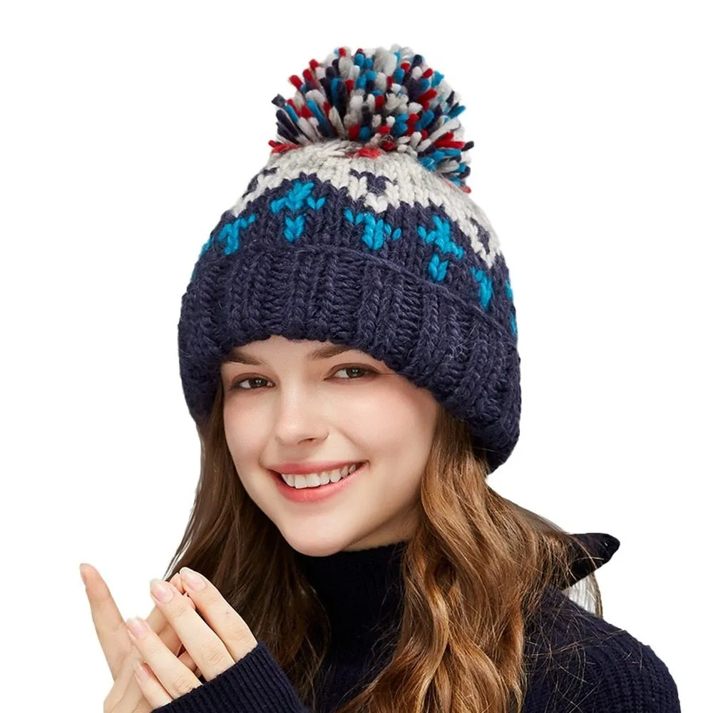 Unisex Pattern Ski Hat Embroidery Beanies Hats for Women Men Winter Woolen Hat