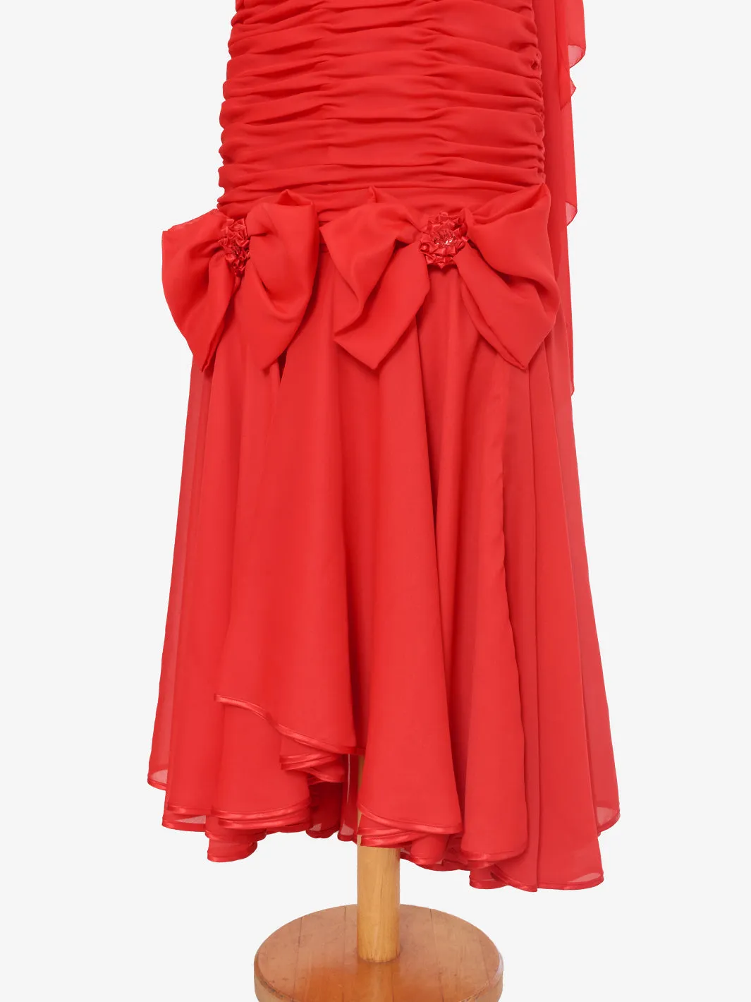 Vintage red ruffle dress with bows and scarf