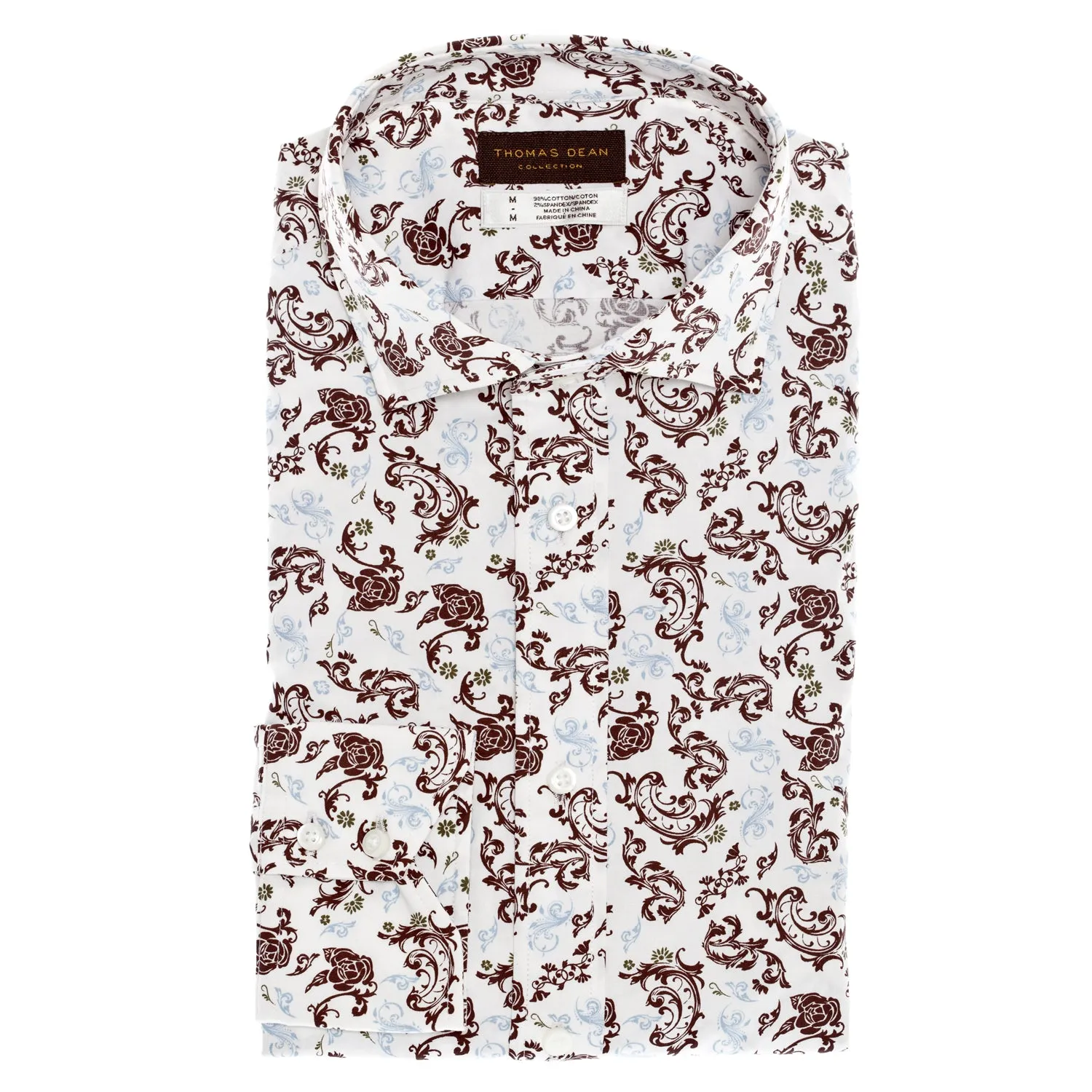 White Print Button Down Sport Shirt