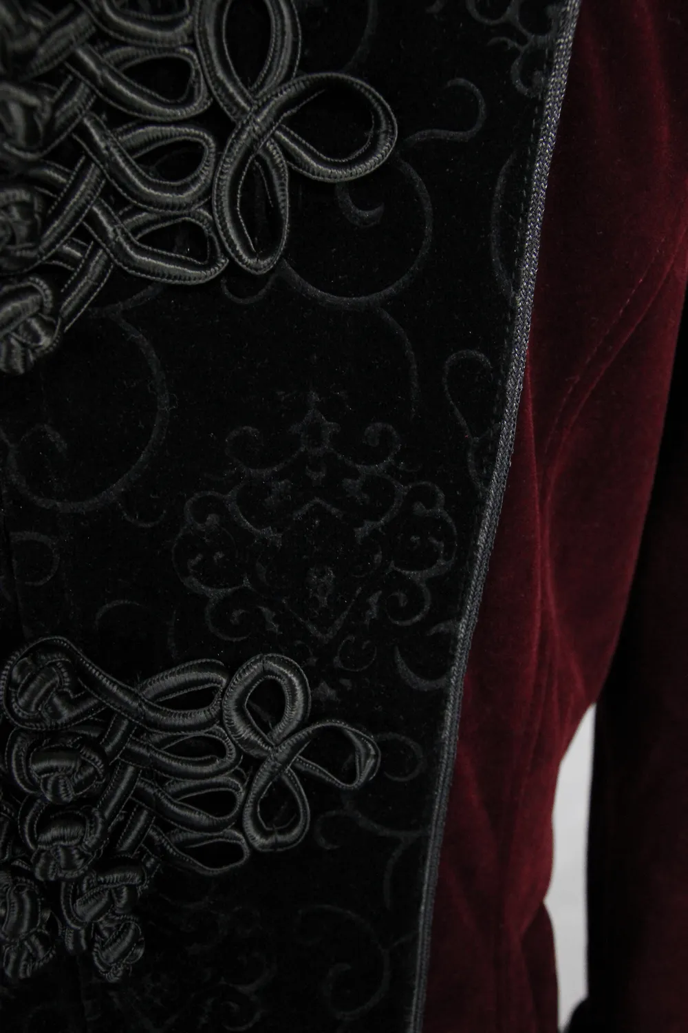 Women Embossed Long Red Coat In Gothic Style / High Collar Alternative Fashion Outerwear