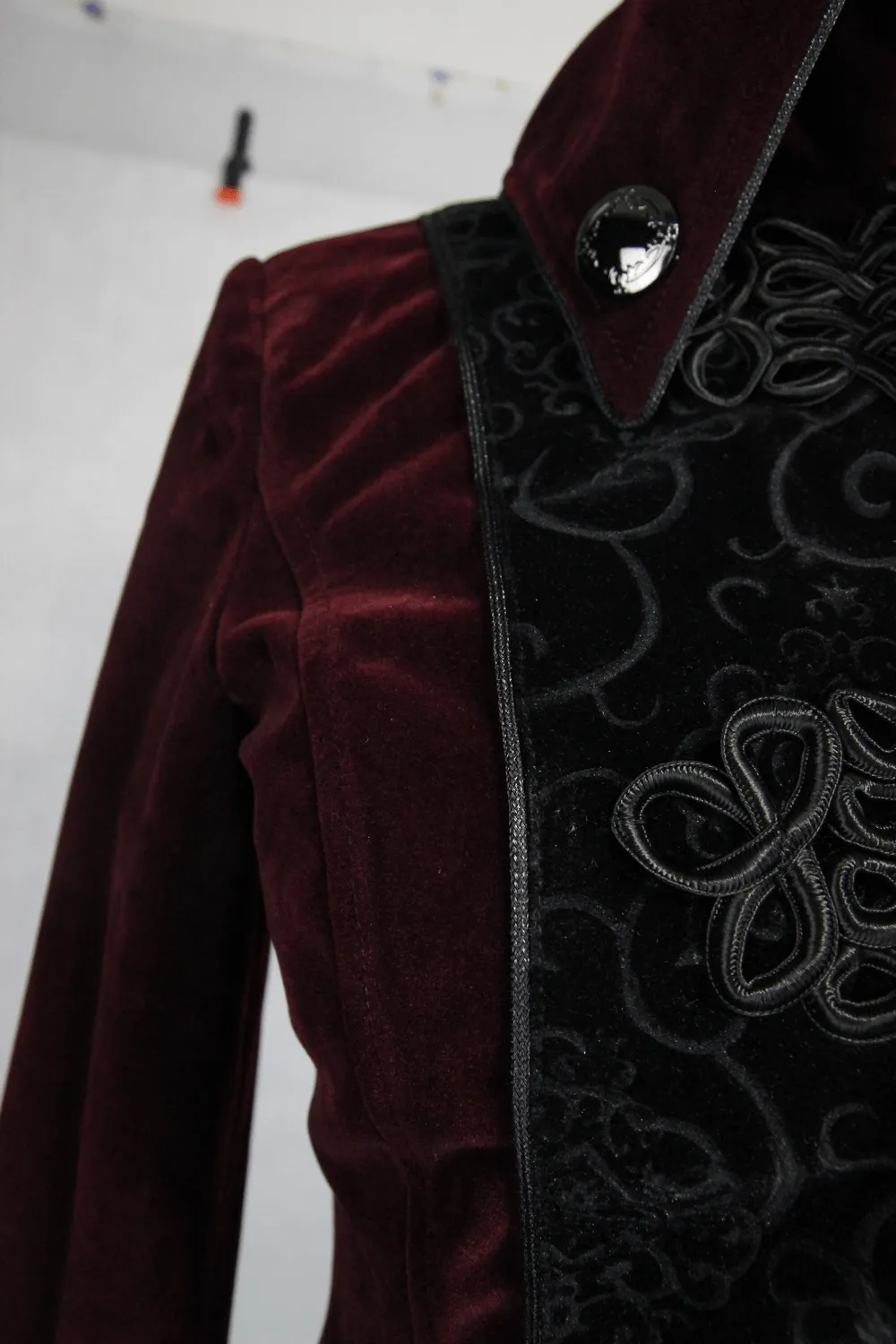 Women Embossed Long Red Coat In Gothic Style / High Collar Alternative Fashion Outerwear