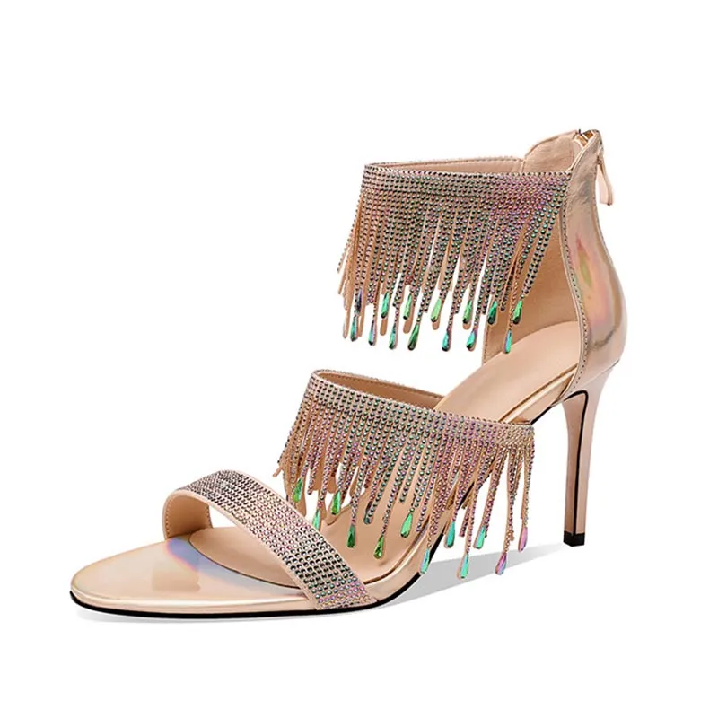 Women Rhinestone Fringed High Heels 