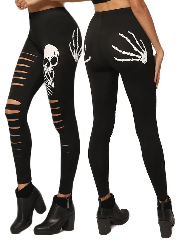 Women's Dirty Skeleton Slashed Leggings