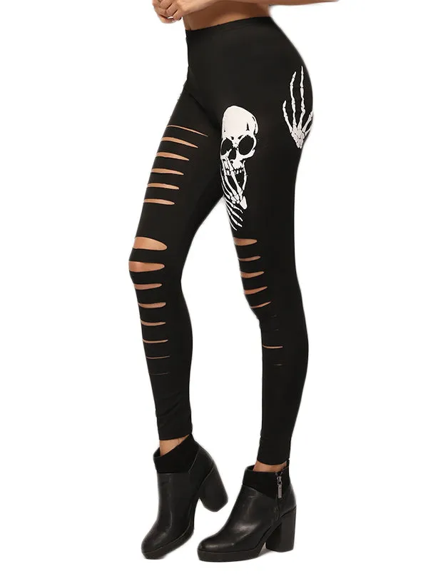 Women's Dirty Skeleton Slashed Leggings