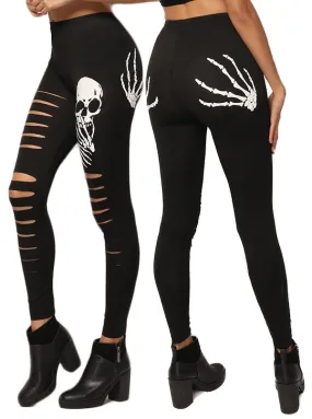 Women's Dirty Skeleton Slashed Leggings