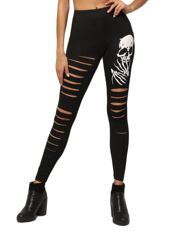 Women's Dirty Skeleton Slashed Leggings