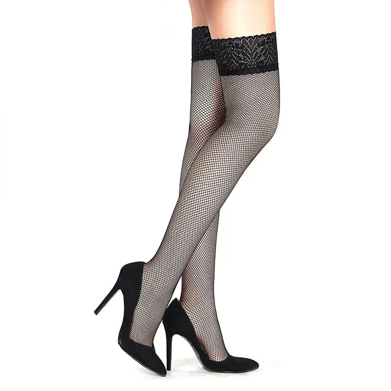 Women's Fishnet Sheer Lace Nylon Over Knee Hollow Out Stockings