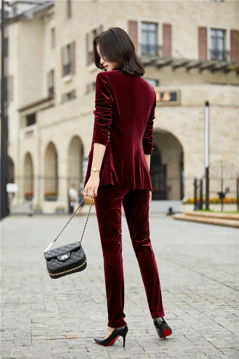 Women's Formal Business Style Work Wear Long Sleeve Blazer Pantsuits