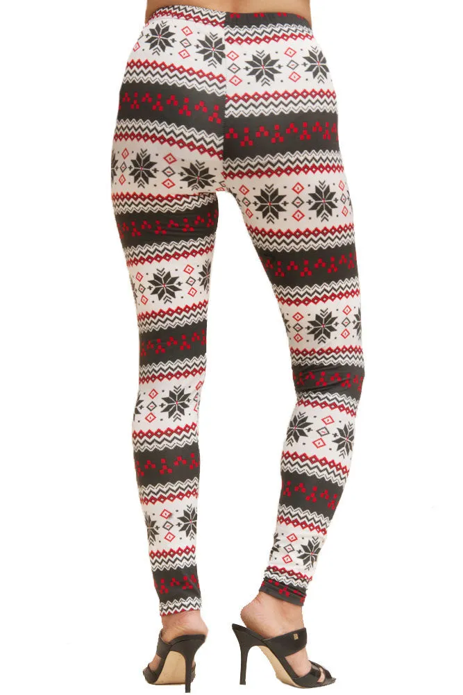 Women's Plus Colorful Holiday White Snowflake Diamond Design Printed Leggings