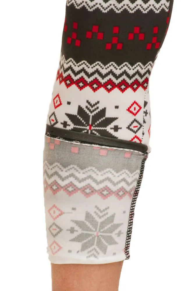 Women's Plus Colorful Holiday White Snowflake Diamond Design Printed Leggings