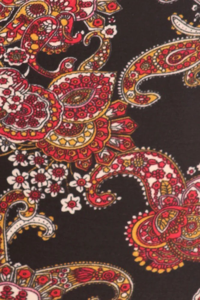 Women's Plus Gorgeous Red Paisley Pattern Print Leggings - Black Red