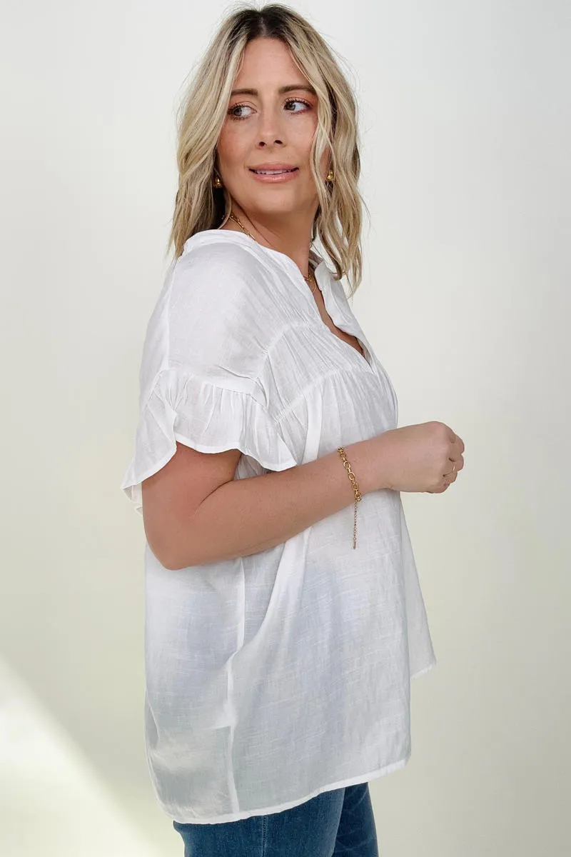 Woven Button Down Ruffle Sleeve Top