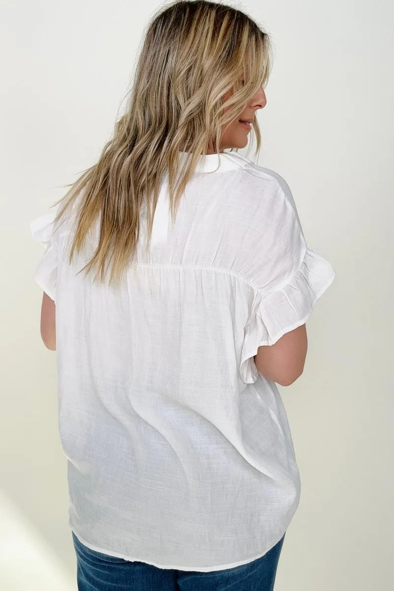 Woven Button Down Ruffle Sleeve Top