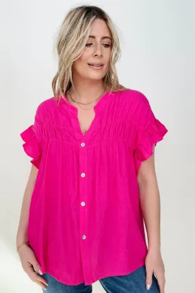 Woven Button Down Ruffle Sleeve Top