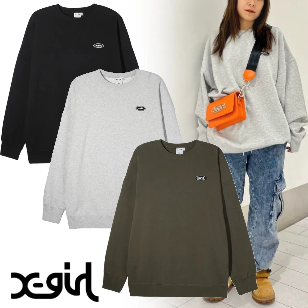 X-girl  |Unisex Sweat Street Style Long Sleeves Plain Cotton