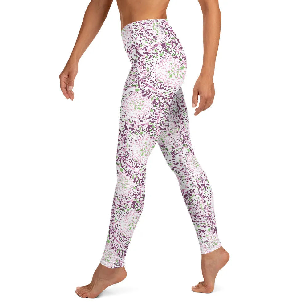 Yoga Leggings in Pink Abstract Floral Print