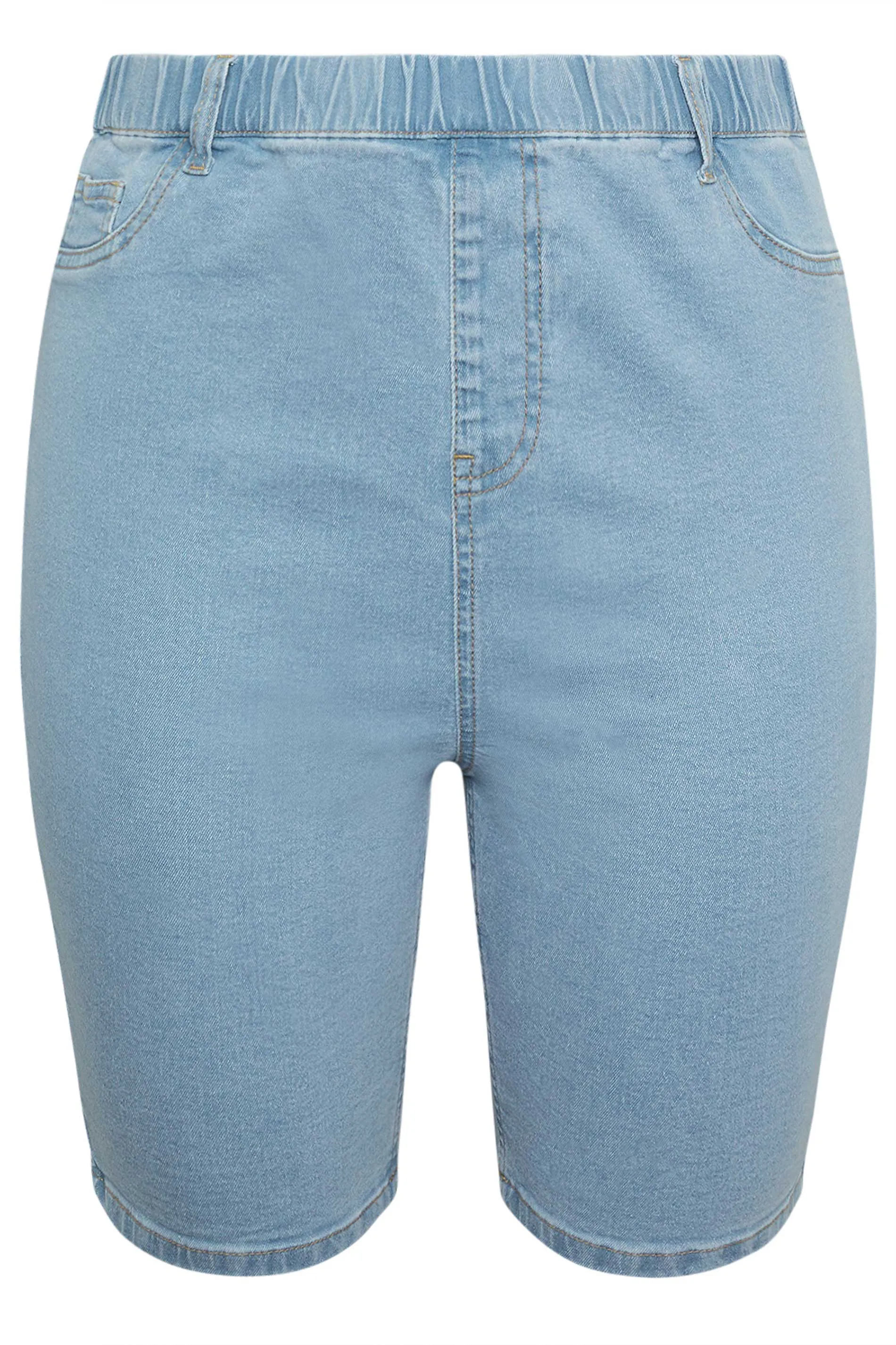 YOURS Curve Light Blue Pull On Stretch Denim Cycling Shorts