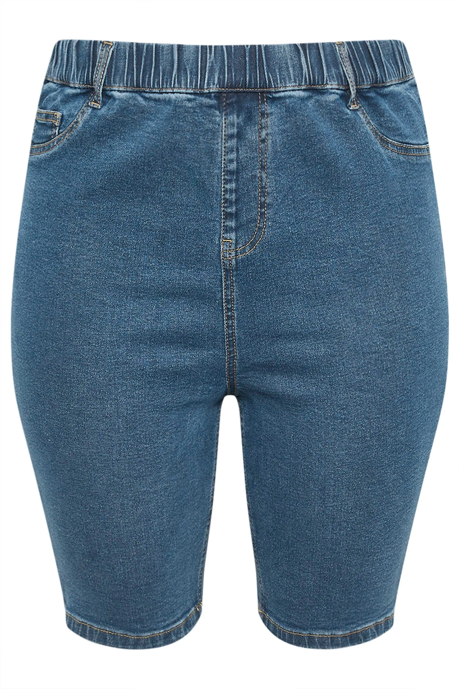 YOURS Curve Mid Blue Pull On Stretch Denim Cycling Shorts