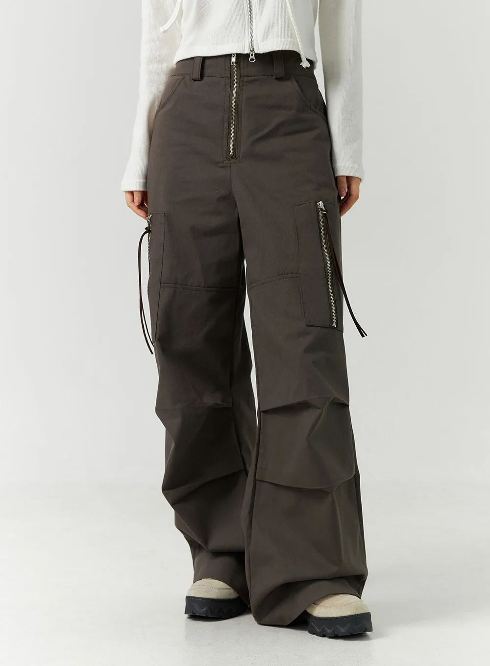 Zip Pocket Pintuck Wide Leg Pants CD301